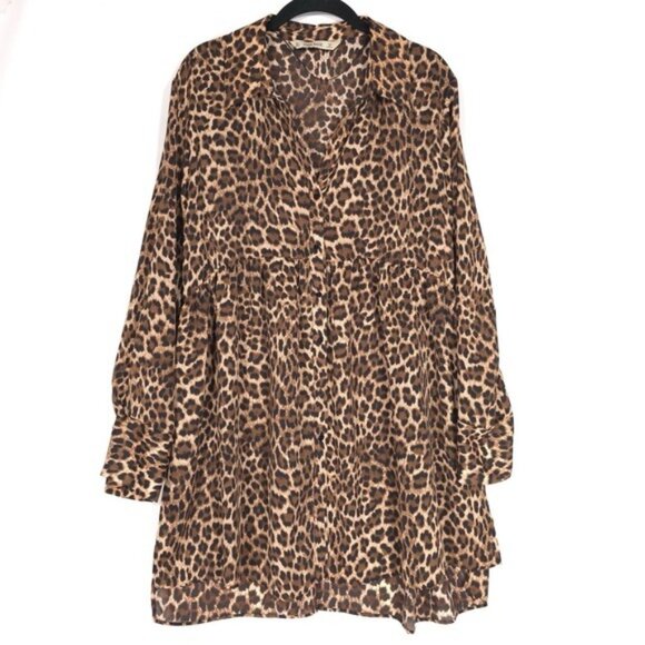ZARA Flowy V-neck Leopard Oversized Top Shirt Mini‎ Dress LARGE 8355/237 BLOGGER - Picture 4 of 12